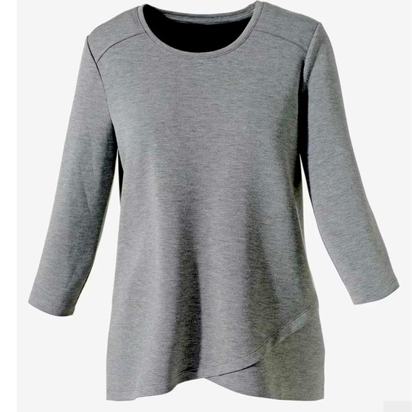 Chico's Tops - CHICO’S Weekends‎ Grey Asymmetrical Tulip Hem 3/4 Sleeve Stretch Knit Top Sz 8